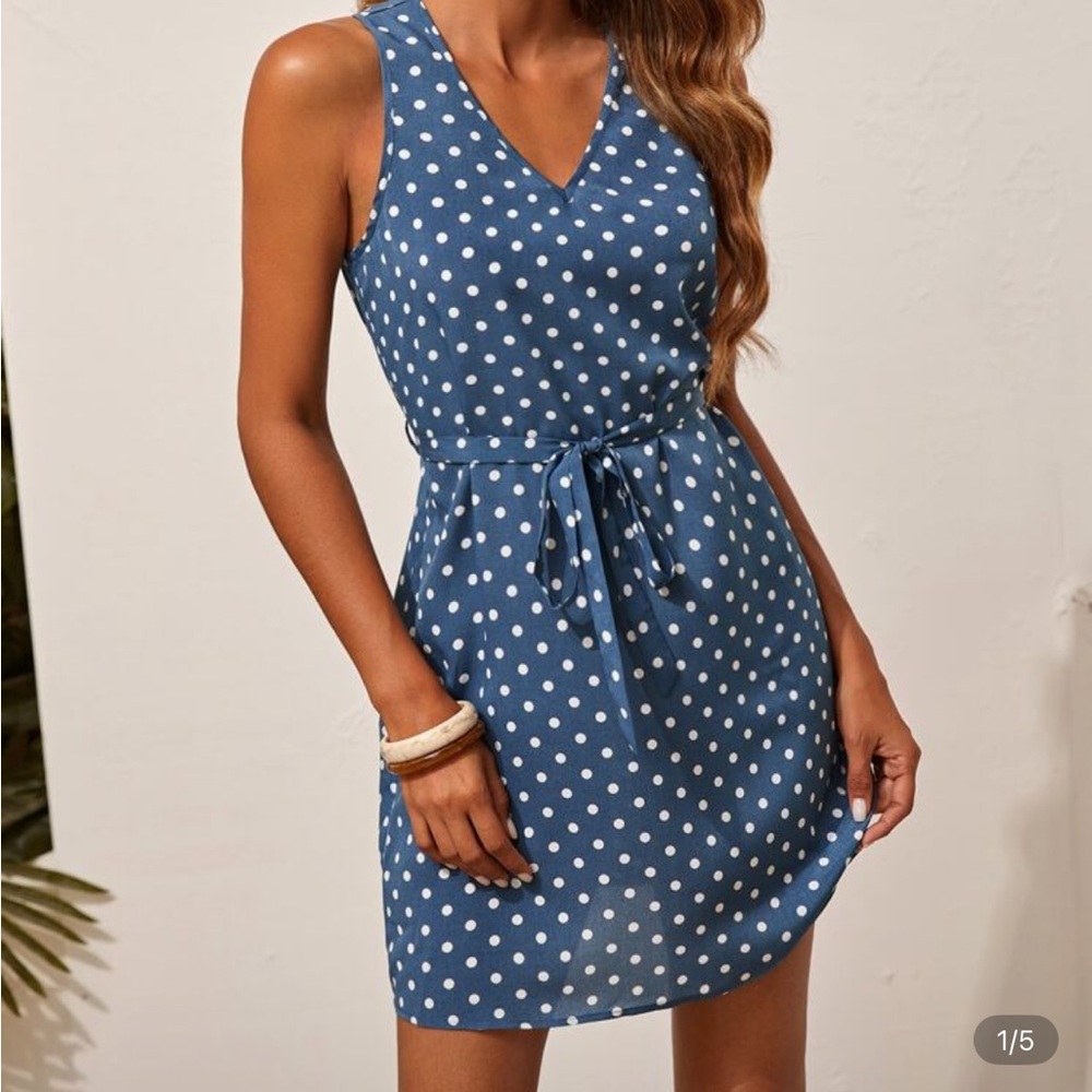 SHEIN Blue and White Polka Dot Mini Dress